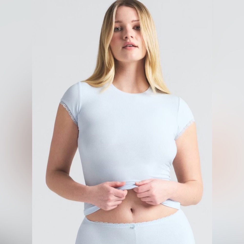 NWT Skims Soft Lounge Lace T-Shirt in Blue Quartz Size 3X